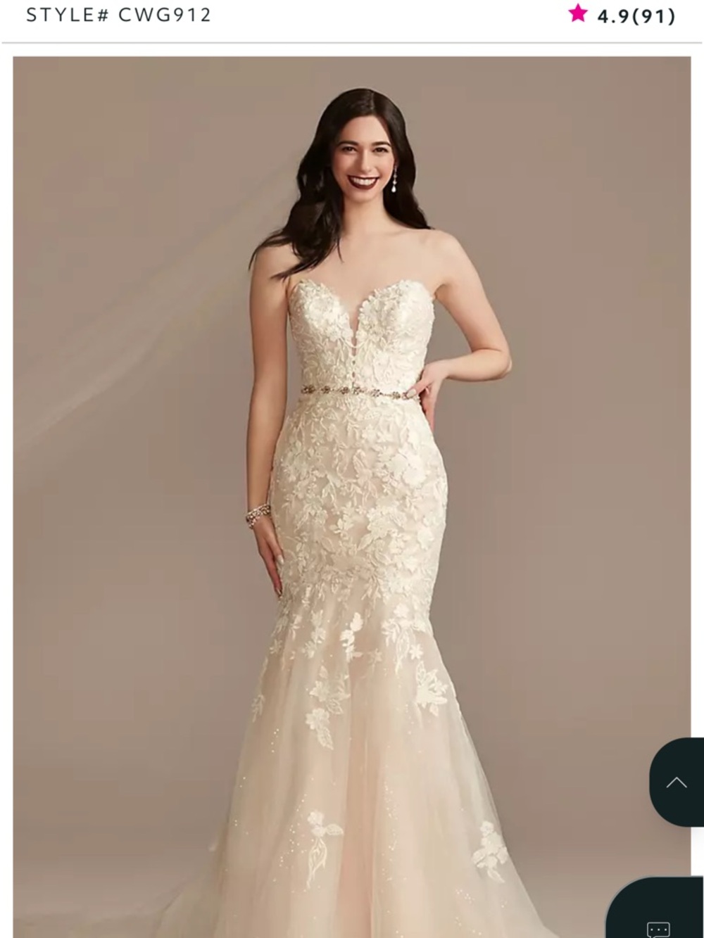 Oleg Cassini Ivory Lace Strapless Mermaid Wedding Dress